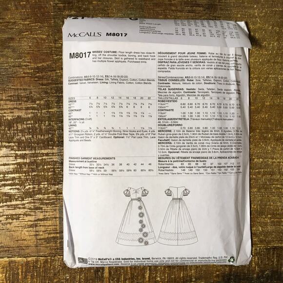 McCalls Sewing Pattern M8017 Outlander Civil War Off Shoulder Dress 14-22 UNCUT - Picture 2 of 3